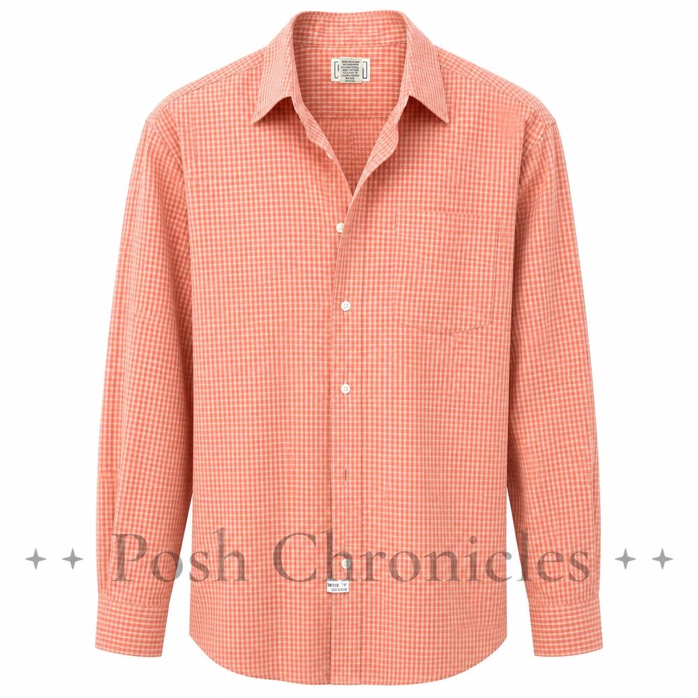 L.L.Bean Men’s Large Tall Button Shirt Rust Plaid Lightweight